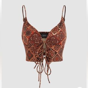 Cider Boho Paisley Lace Up Tank Top